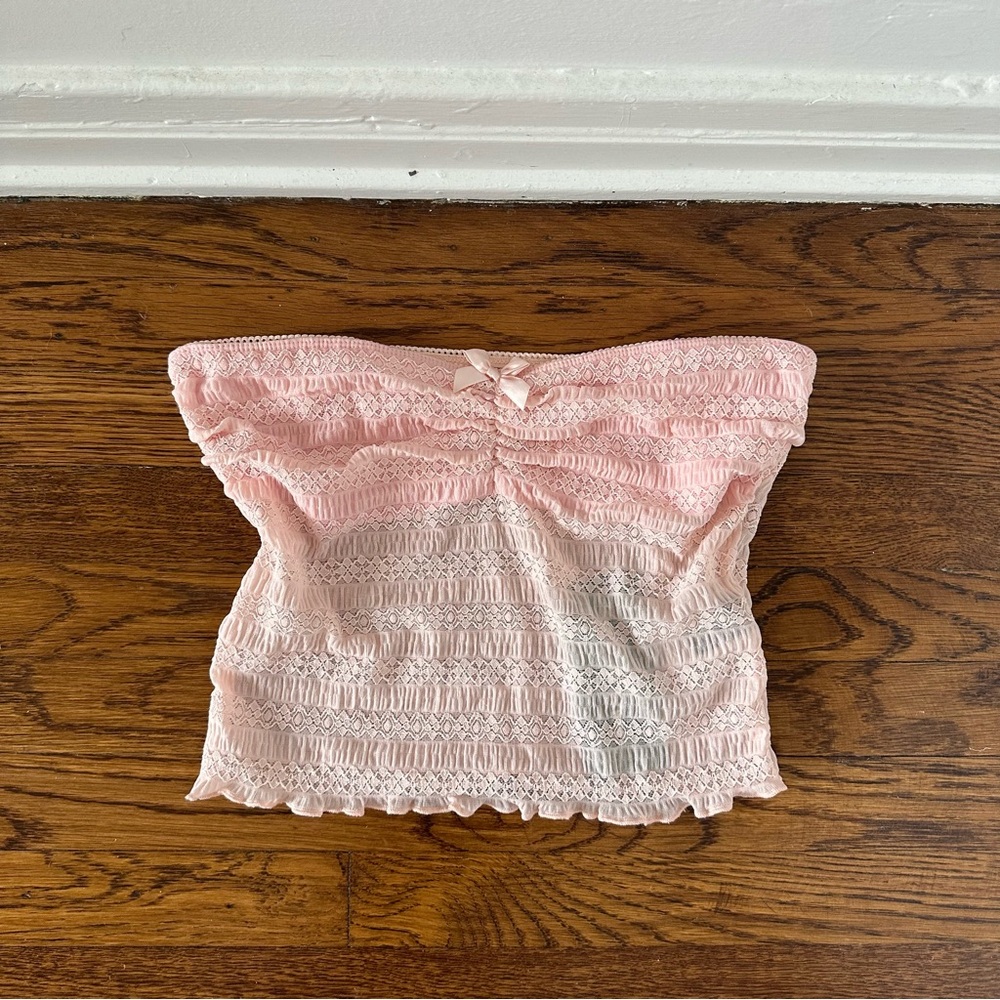 Shein Pink Lace Crop Strapless Top